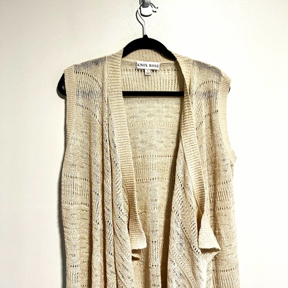 Knox Rose Knit Longline Cardigan Drapey Open Knit Long Duster Tan 1X - Picture 4 of 13
